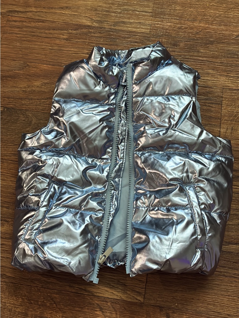 Old Navy Metallic Silver Puffer Vest - Kids